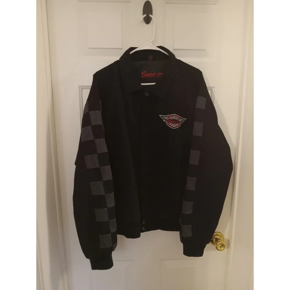 Snap On Tools Mens Mechanic Work Winter Jacket Black Checkered Sleeves Large